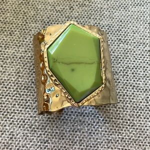 Hammered Gold Metal and Emerald Cuff